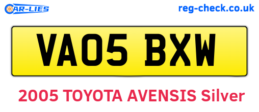 VA05BXW are the vehicle registration plates.