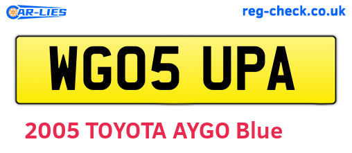 WG05UPA are the vehicle registration plates.