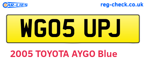 WG05UPJ are the vehicle registration plates.