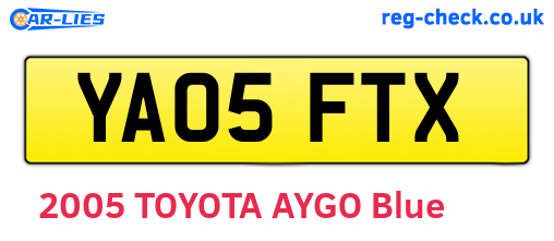 YA05FTX are the vehicle registration plates.