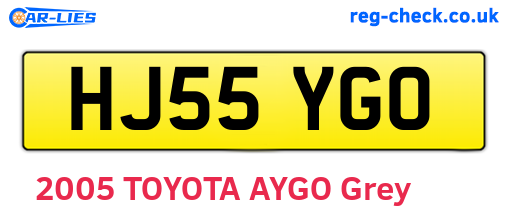 HJ55YGO are the vehicle registration plates.