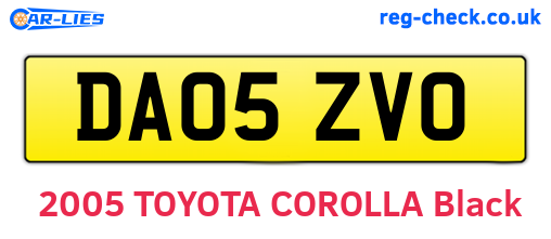 DA05ZVO are the vehicle registration plates.