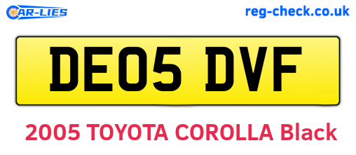 DE05DVF are the vehicle registration plates.
