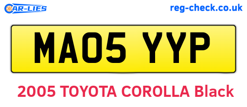 MA05YYP are the vehicle registration plates.