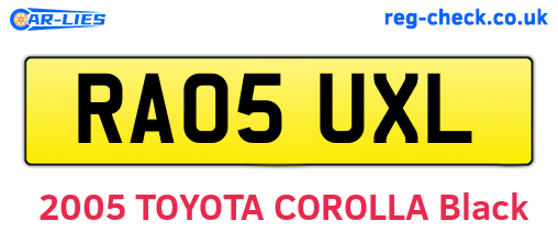 RA05UXL are the vehicle registration plates.