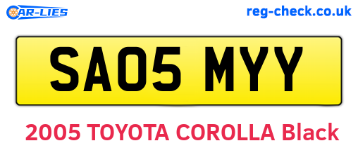 SA05MYY are the vehicle registration plates.