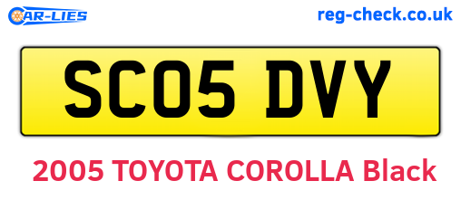 SC05DVY are the vehicle registration plates.