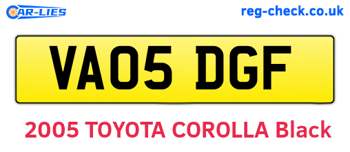 VA05DGF are the vehicle registration plates.
