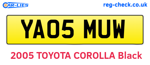 YA05MUW are the vehicle registration plates.