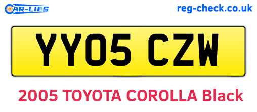 YY05CZW are the vehicle registration plates.