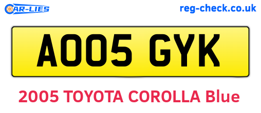 AO05GYK are the vehicle registration plates.