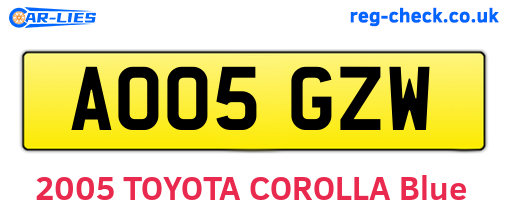 AO05GZW are the vehicle registration plates.