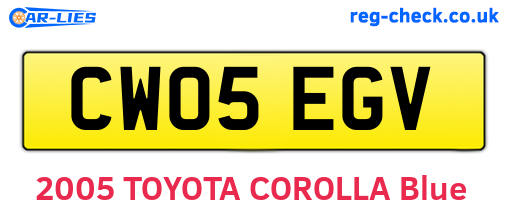 CW05EGV are the vehicle registration plates.