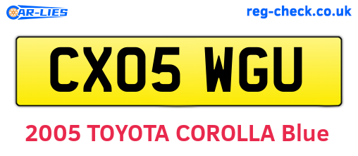 CX05WGU are the vehicle registration plates.