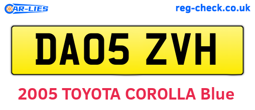 DA05ZVH are the vehicle registration plates.