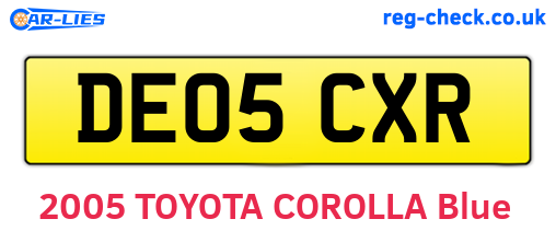 DE05CXR are the vehicle registration plates.