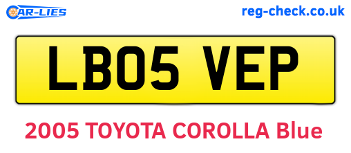 LB05VEP are the vehicle registration plates.