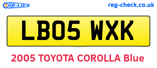 LB05WXK are the vehicle registration plates.