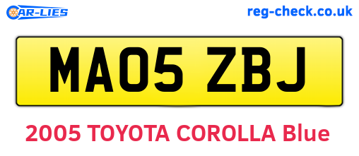 MA05ZBJ are the vehicle registration plates.