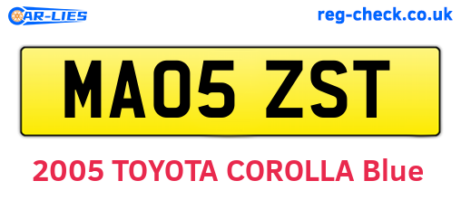 MA05ZST are the vehicle registration plates.