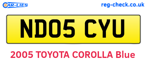 ND05CYU are the vehicle registration plates.