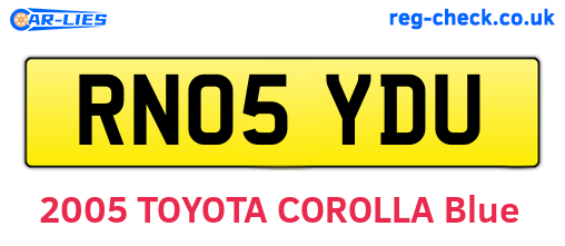 RN05YDU are the vehicle registration plates.