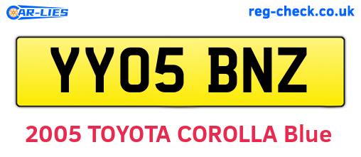 YY05BNZ are the vehicle registration plates.