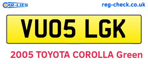 VU05LGK are the vehicle registration plates.