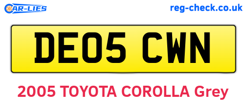 DE05CWN are the vehicle registration plates.