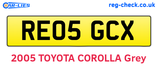 RE05GCX are the vehicle registration plates.