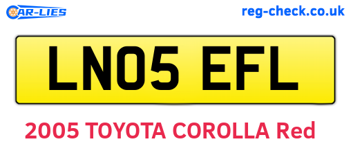 LN05EFL are the vehicle registration plates.