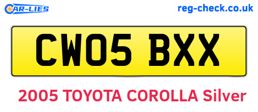 CW05BXX are the vehicle registration plates.