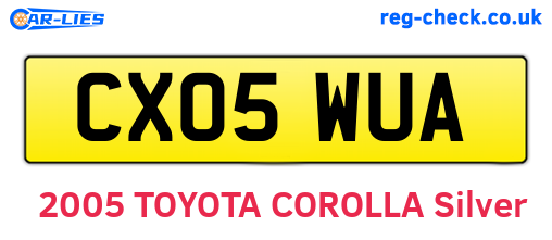 CX05WUA are the vehicle registration plates.