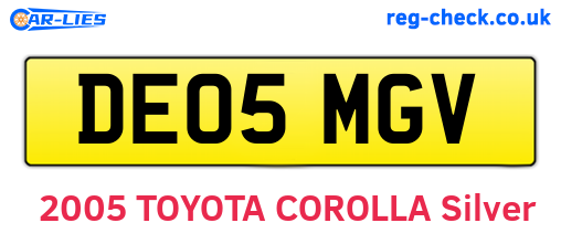 DE05MGV are the vehicle registration plates.