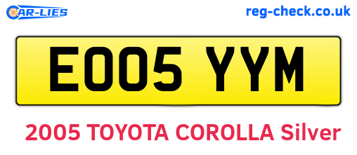EO05YYM are the vehicle registration plates.