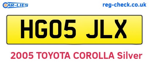 HG05JLX are the vehicle registration plates.