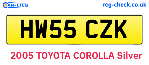 HW55CZK are the vehicle registration plates.