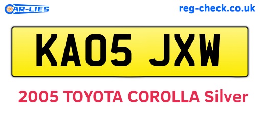 KA05JXW are the vehicle registration plates.