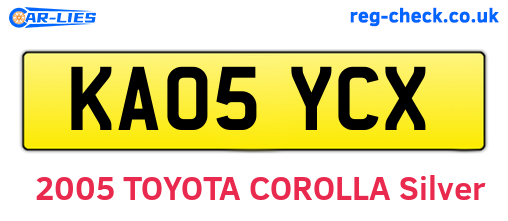 KA05YCX are the vehicle registration plates.