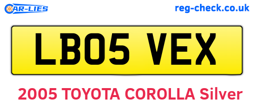LB05VEX are the vehicle registration plates.
