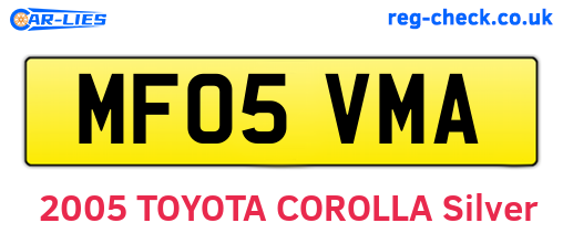 MF05VMA are the vehicle registration plates.