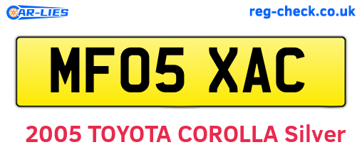 MF05XAC are the vehicle registration plates.