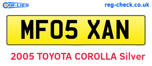 MF05XAN are the vehicle registration plates.