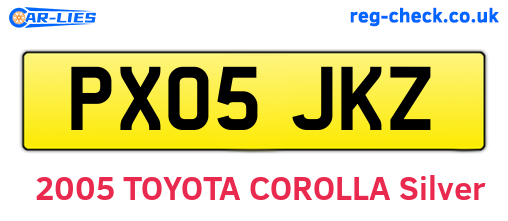 PX05JKZ are the vehicle registration plates.