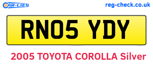 RN05YDY are the vehicle registration plates.
