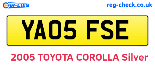 YA05FSE are the vehicle registration plates.