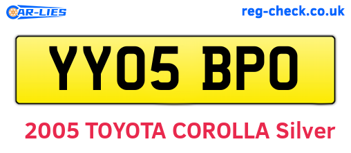 YY05BPO are the vehicle registration plates.
