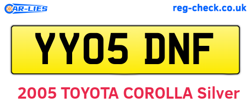 YY05DNF are the vehicle registration plates.