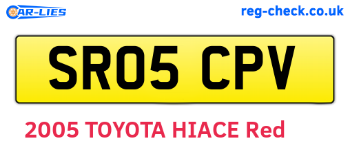 SR05CPV are the vehicle registration plates.