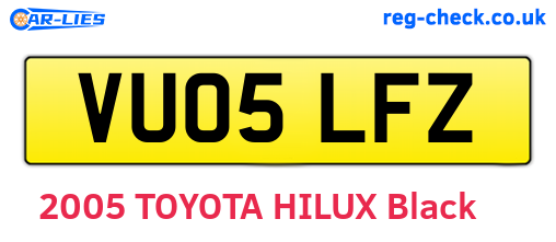 VU05LFZ are the vehicle registration plates.